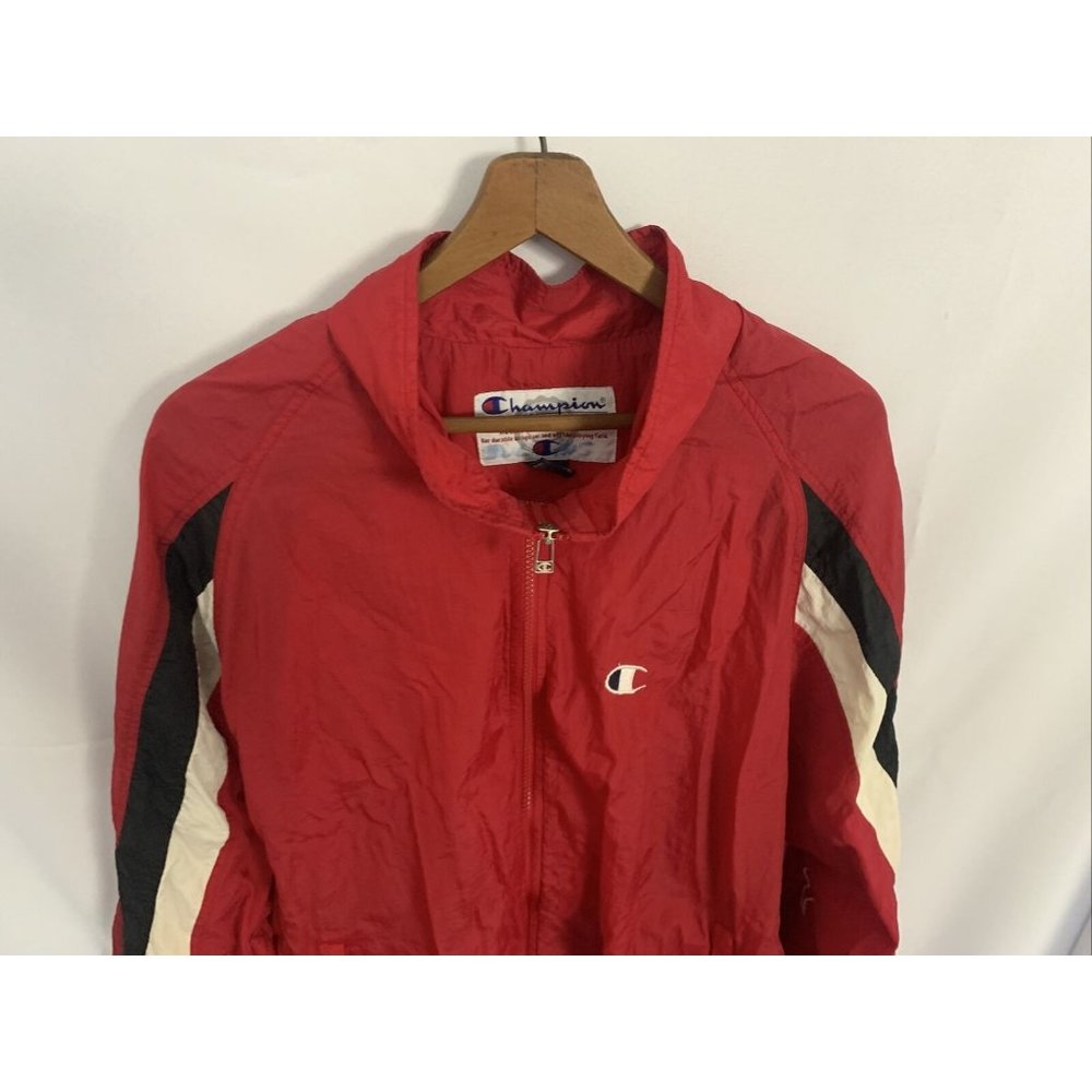 Vintage Champion Windbreaker Full Zip Red, White & Black Color Jacket Size XL - Picture 3 of 7
